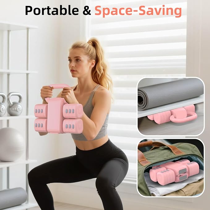 2-in-1 Adjustable Dumbbell Set, 4-Level Weights for Women | Convertible Dumbbell & Kettlebell, Adjustable 2.2-5.5lb Each, Quick-Change Button, Compact for Home Gym, Office & Outdoor