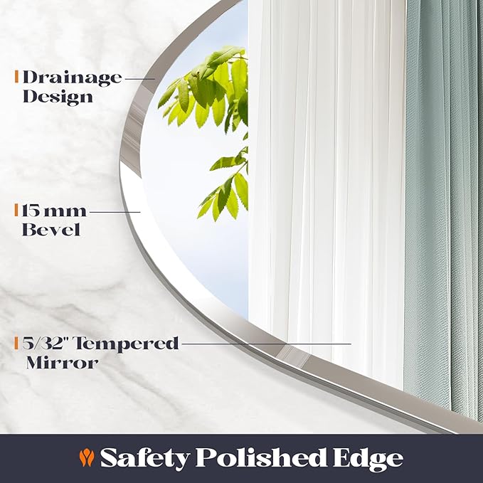 Frameless Bathroom Mirror, 24" x 32" Arched Vanity Mirror for Wall Beveled, Arch Wall Mounted Mirror for Bedroom, Entryways, Over Sink