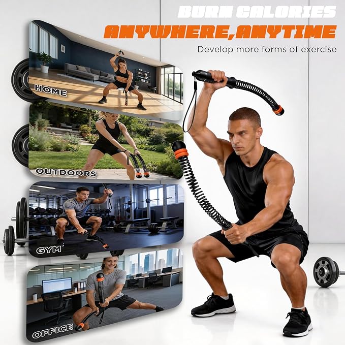 Portable Weighted Ropeless Battle Ropes, Adjustable Cordless Battle Rope Non-Slip Handle with Storage Bag for Home Gym, Fitness Equipment for Women Men HIIT Cardio Strength Training