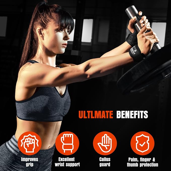 Weight Lifting Wrist Straps, Gym Straps Weight Lifting for Deadlift and Powerlifting, Double Layer Leather Wrist Wraps with Padded Cushion Wrist Loop, Weightlifting Grips for Men and Women