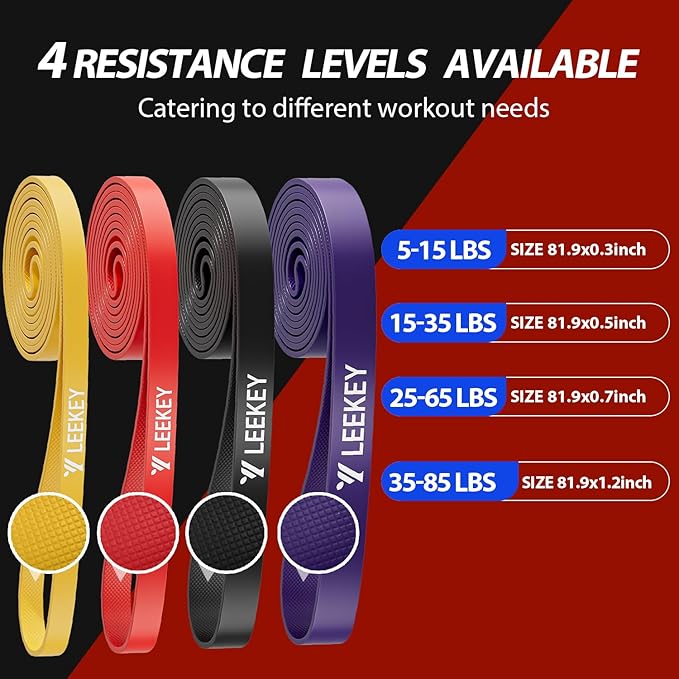 LEEKEY Pull Up Assistance Bands,Muit Levels Resistance Bands for Senior/Adults,Exercise Bands with Door Anchor, Strength Bands for Fitness Training, Physical Therapy,Home Gym Workouts