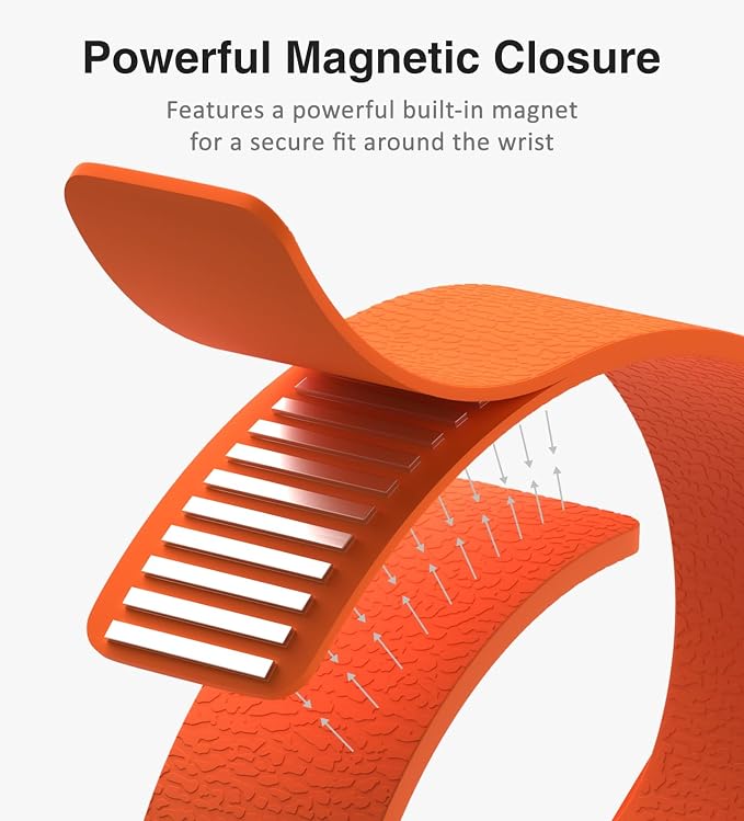Magnetic Silicone Band Compatible with Apple Watch Band 42mm 41mm 40mm 38mm Series 11 10 9 8 7 6 5 4 3 & SE 3/2/1 Strong Magnetic Clasp, Waterproof & Adjustable (Orange)
