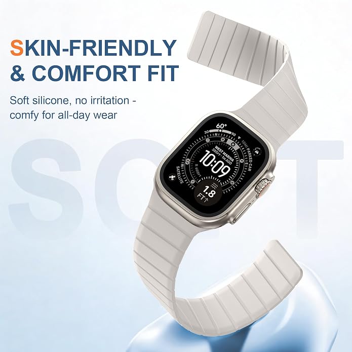 SNBLK Magnetic Band Compatible with Apple Watch Bands for Men 44mm 45mm 46mm 49mm 42mm 41mm 40mm 38mm Women, Secure Silicone Sport Loop Magnet Strap for iWatch Ultra 3 2 1 SE Series 11 10 9 8 7 6 5 4
