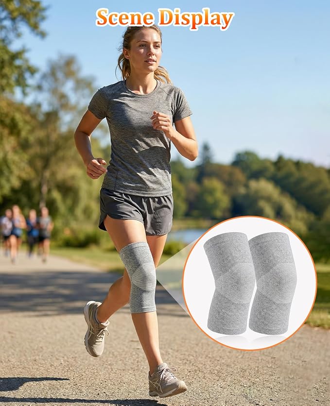 3 Pair Bamboo Knee Sleeve for Women & Men, Knee Brace Compression Support for Running Hiking and Daily Wear, Large Gray for (70-90KG)
