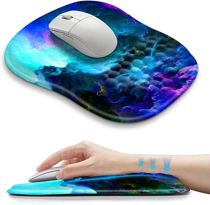 Hokafenle Ergonomic Wrist-Hugging Mouse Pad Wrist Support, U-Shaped Holding Wrist Rest Mousepad for Carpal Tunnel Pain Relief with Cushioned Memory Foam Slope Massage Bulge (10.2x8.3 in,Nebula)