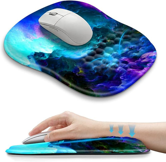 Hokafenle Ergonomic Wrist-Hugging Mouse Pad Wrist Support, U-Shaped Holding Wrist Rest Mousepad for Carpal Tunnel Pain Relief with Cushioned Memory Foam Slope Massage Bulge (10.2x8.3 in,Nebula)