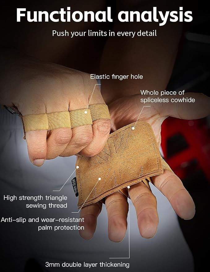 SUJAYU Leather Weight Lifting Gloves, Lifting Grips Weightlifting Gloves for Men Women, Weight Glove Gym Glove for Weightlifting Deadlift Exercise Pull-up