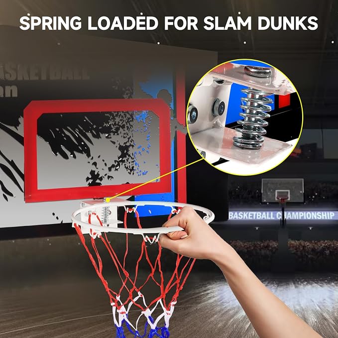 GSE Over-The-Door Basketball Hoop with Basketball & Pump, for Home & Office | Wall-Mounted Basketball Hoop Complete Accessories, Clear Impact-Resistant PC Backboard, PVC Basketball, Several Style Choice
