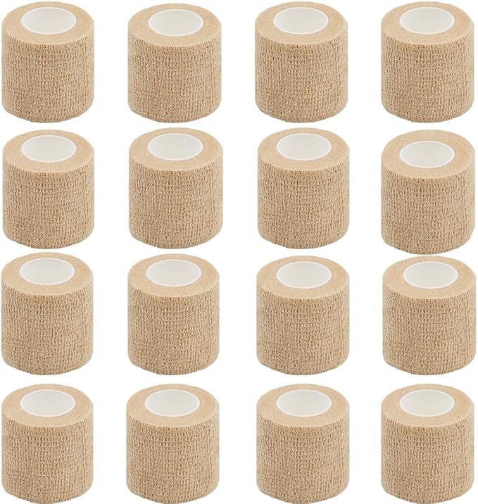 16 Pack Self Adhesive Bandage Wrap 2 Inches | 2" X 5 Yards Beige Elastic Cohesive Bandage Wrap for Sports, Wrist, Ankle and Vet Wrap,Grip Tape