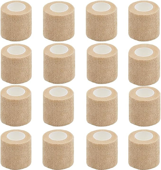 16 Pack Self Adhesive Bandage Wrap 2 Inches | 2" X 5 Yards Beige Elastic Cohesive Bandage Wrap for Sports, Wrist, Ankle and Vet Wrap,Grip Tape