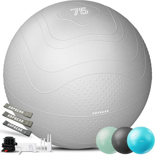HAPBEAR Exercise Ball- Anti-Burst Slip-Resistant Yoga/Pilates Ball for Core Training & Posture Improvement, Home Gym/Rehab/Pregnancy Ball, Quick Pump & 3 Resistance Bands Included
