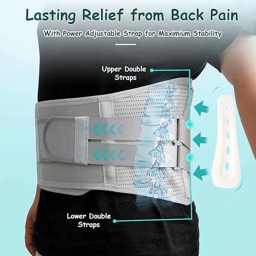 King Mills Plus Size Back Brace for Lower Back Pain, Belly: 44"-52" | Breathable Obese Belly Support, For Sciatica, Scoliosis, Two Sets of Support Bars, Lightweight