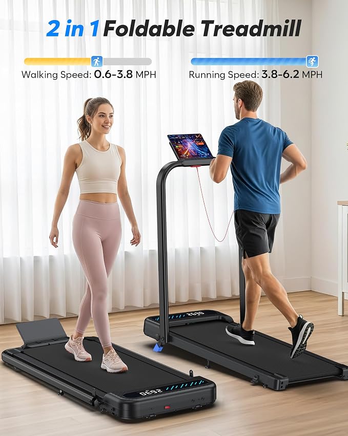 Cardirun Walking Pad with Incline and Stable Handle Bar, Foldable Treadmill | 3.0HP Quiet Under Desk Treadmills for Home Small, Portable Treadmill with APP, Remote Control and LED Display, Space-Saving