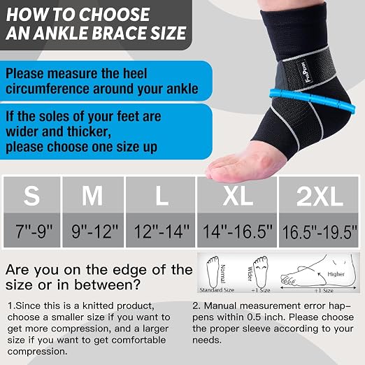 Copper Ankle Brace for Women Men-2 Pack Ankle Sleeve Compression Support for Sprained Ankle, Plantar Fasciitis Relief & Achilles Tendonitis Brace, Sports, Running, Black, XL