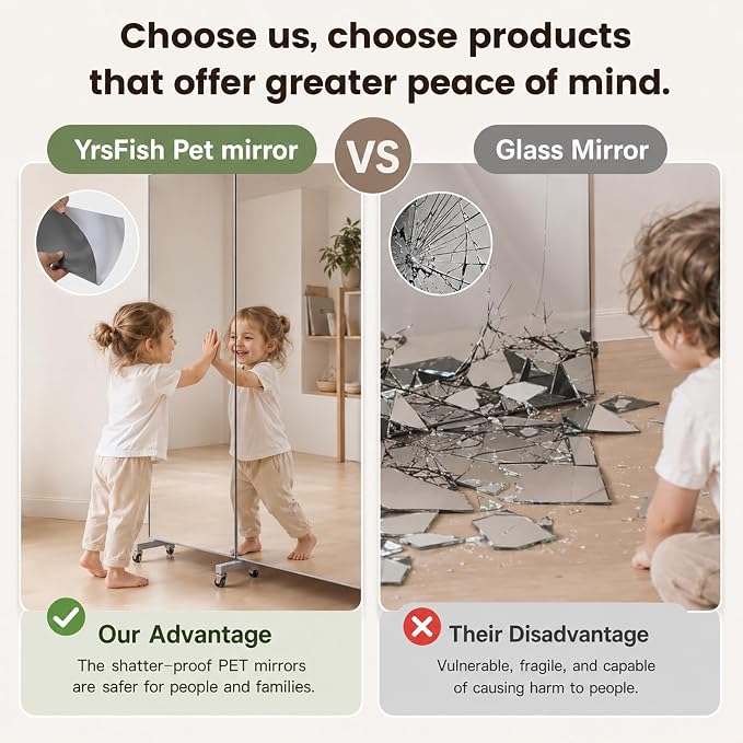 Full Length Stand Up Mirror on Wheels 71''L×71''W Large Tri-Fold Floor Mirror with Stand,Movable 3-Way Full Length Standing Mirror for Gym,Dance Studio,Fitness Room,Home (70.9" x 70.9")