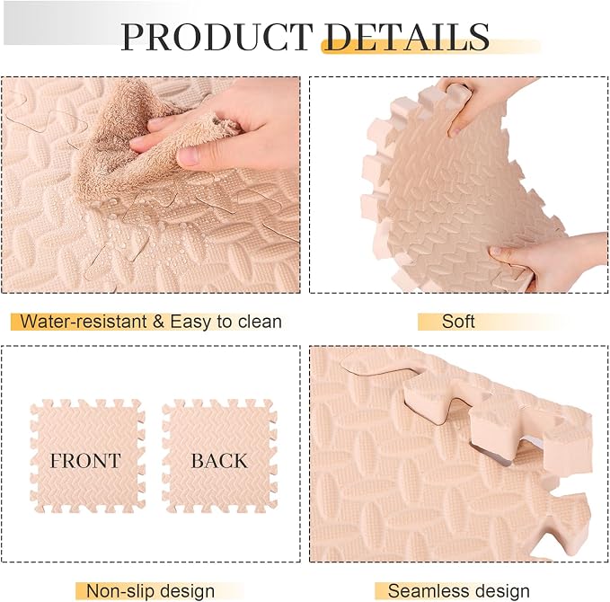 Arrowbash 12x12x1 Inch EVA Thick Interlocking Foam Floor Tiles Puzzle Exercise Mat Foam Mats for Home Gym Pets(Beige,20)