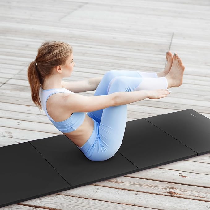 BalanceFrom 6x4 Feet 4-Panel Folding Gymnastics Mat – 2-Inch Thick Pad with Vinyl Surface and Carrying Handles for Tumbling, Yoga, Pilates, Home Workouts, and Martial Arts