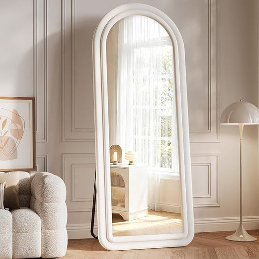 Arched Full Length Mirror 63"x24", Flannel Floor Mirror | Full Body Mirror with Stand, Flannel Mirrror Bedroom and Living Room, Wall Mirror Hanging or Leaning, White
