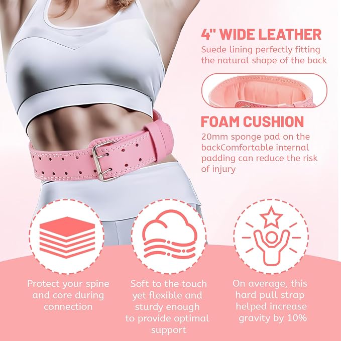 9mm Leather Fitness Weight Lifting Belt for Women&Men with 4 Inches Padded Lumbar Support for Power Lifting Workout & Squats Exercise