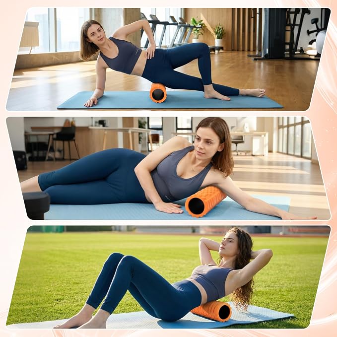 Foam Roller for Deep Tissue Massager, Patented Exercise Roller | 18" Trigger Point Foam Roller for Muscle Recovery, Physical Therapy, Improves Mobility, Fitness, Yoga and Pilates, Orange
