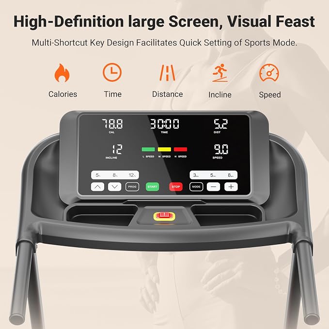 THERUN Incline Treadmill Running Treadmill, Wide Belt Treadmills for Home | 12% auto incline, 400lb, 3.0HP, 18" LED, shock-absorbing, wide belt, hydraulic folding, space saving, ipad holder