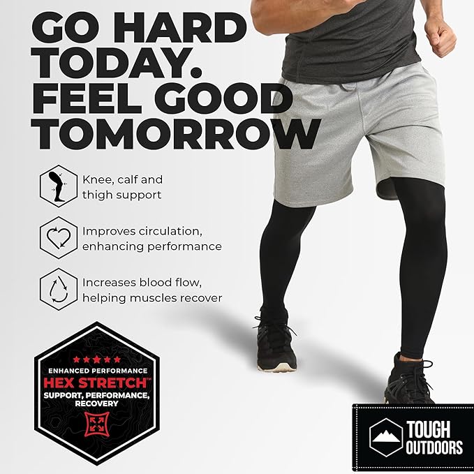 Tough Outdoors Leg Compression Sleeve - Leg Sleeves for Men & Women - Compression Calf Sleeves - Basketball Football Cycling