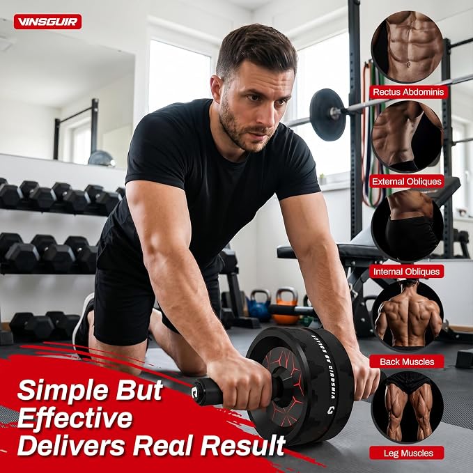 VINSGUIR Ab Roller Wheel, Abs & Core Workout Equipment for Home Gym with Knee Pad Accessories, Abdominal Wheel for Full-body Strength Training