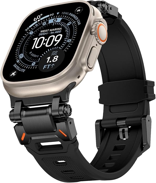 WINGLE FKM Rubber Bands for Apple Watch Band Ultra 3/2/1 Band Ultra 49mm Series 11 10 46mm 45mm 44mm 42mm SE 3/2/1 9 8 7 6 5 4 3 Men, Military Rugged Metal Connector Silicone Apple iWatch Sport Bands