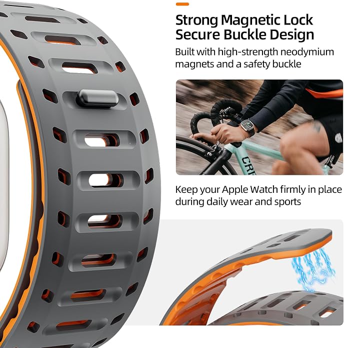 X-it Magnetic Watch Band for Apple Watch Ultra 49mm, 46mm/45mm/44mm, Silicone Sport Strap with Strong Magnet for Men and Women, Compatible with Apple Watch Series 11/10/9/8/7/6/5/4/3/2/1 and SE