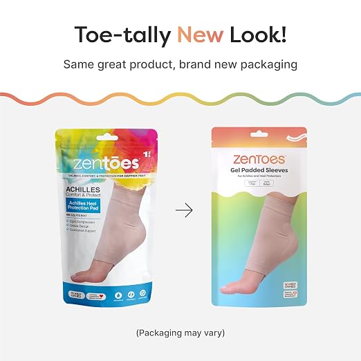 ZenToes Achilles Tendon Support Sleeve, Padded Compression Sock, 1 Pair | Gel pad cushions the heel, for Achilles tendonitis, Haglund's bump & bursitis discomfort. Washable, fits in shoes
