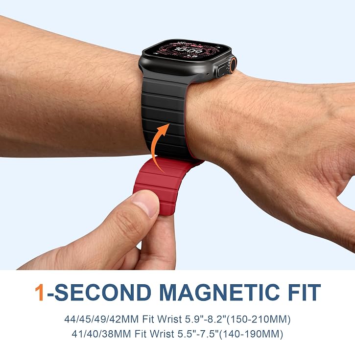 SNBLK Magnetic Band Compatible with Apple Watch Bands for Men 44mm 45mm 46mm 49mm 42mm 41mm 40mm 38mm Women, Secure Silicone Sport Loop Magnet Strap for iWatch Ultra 3 2 1 SE Series 11 10 9 8 7 6 5 4
