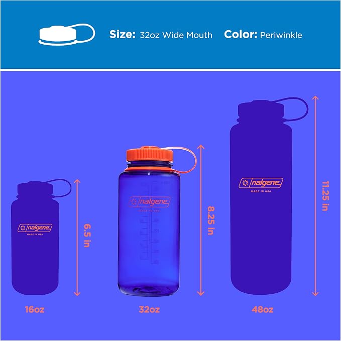 Nalgene 32 oz Wide Mouth Water Bottle, Periwinkle | BPA-Free, Durable & Lightweight, Leak Proof, Dishwasher Safe, Large Reusable Plastic Bottle for Hiking, Gym, Work & Travel