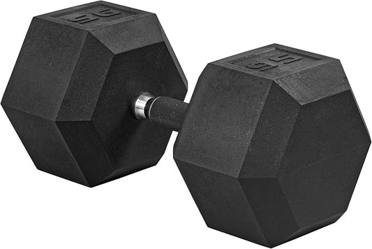 CAP Rubber Coated Dumbbell Weights, Free Weights for Home Gym Strength Training, Anti-Roll Hex Dumbbells with Black, Chrome & Comfort Grip Handles, Singles