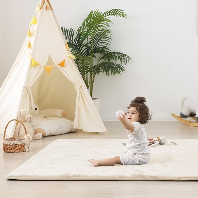 1.5" Thick Baby Play Mat for Floor, 79x79 Soft Foam Play Mats Beige | Memory Mat for Baby to Play Waterproof Easy Care with Non-Slip Tummy Time Play Mat for Nursery Playroom Classroom