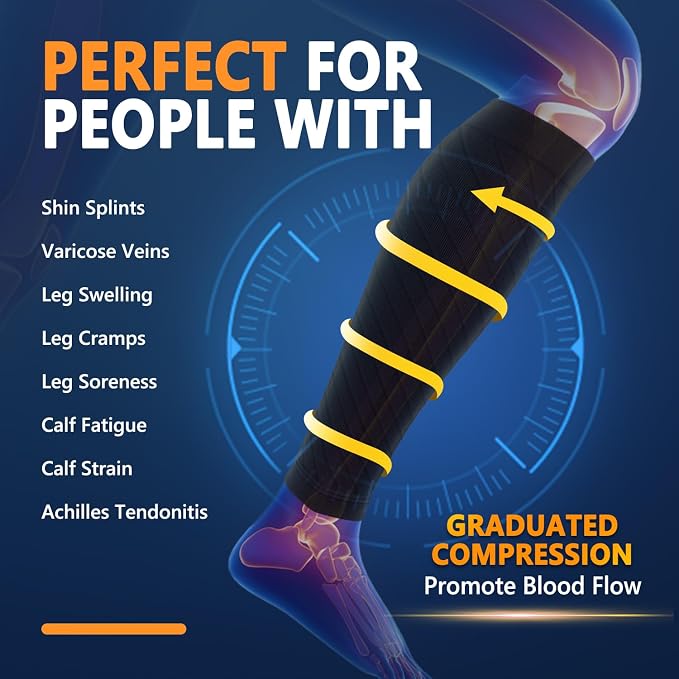 CTHH Calf Compression Sleeve for Men & Women Footless Compression Socks | 3 Pairs Graduated Compression Leg Sleeve Support for Shin Splints Pain Relief Running Flying Cycling Fitness Nurse