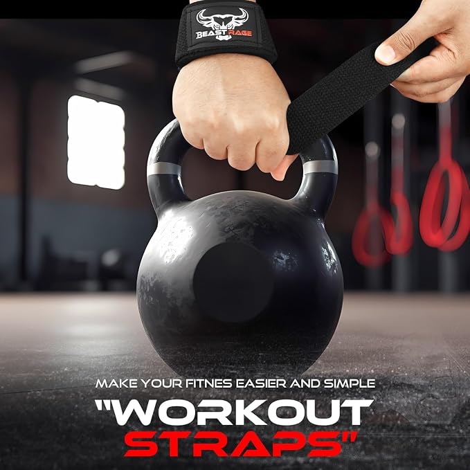 BEAST RAGE Lifting Wrist Straps for Weightlifting, Straps Gym Grip Power Workouts Lifting Straps Padded Neoprene & Premium Cotton Men Women, Deadlift Bodybuilding Exercise Lifting Straps
