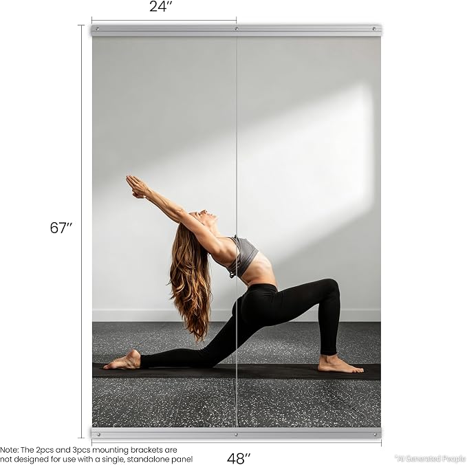 67X24 2Pack Large Home Gym Mirror, Frameless Tempered Glass Dance Wall Mounted Mirror for Home, Yoga, Dancing, Studio, Living Room | Frameless | Tempered Glass | Large Workout Mirrors for Home Gym, Dance Studio, Yoga Room, Garage Gym