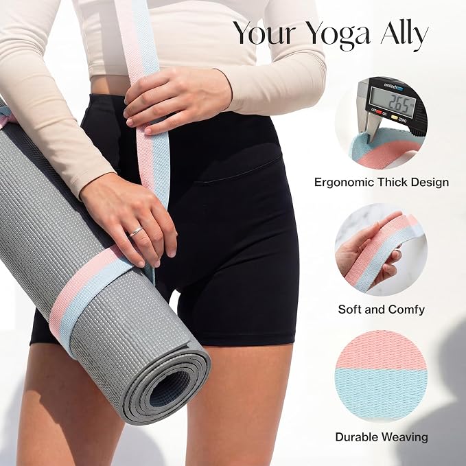 Yoga Mat Strap Adjustable Carrier for All Yoga Mats, 2 Sizes | Extra Thick Cotton Blend |16+ colors are available | Fits Most Yoga Mats | Soft Woven Texture | Comfortable Shoulder Carry