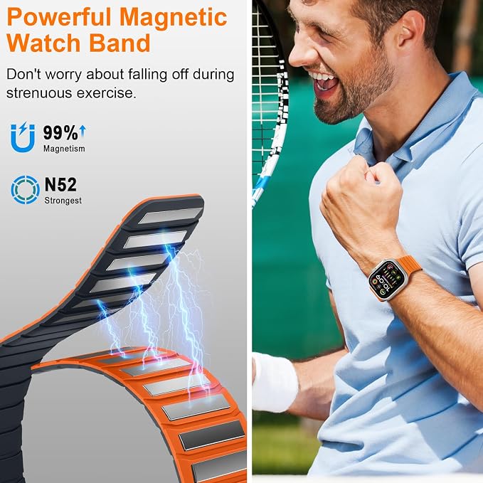Tasikar Magnetic Bands Compatible with Apple Watch 49mm 46mm 45mm 44mm 42mm Soft Silicone Replacement Loop Wristband for iWatch Ultra 3 2 1 SE Series 11 10 9 8 7 6 5 4 3, Orange-Midnight