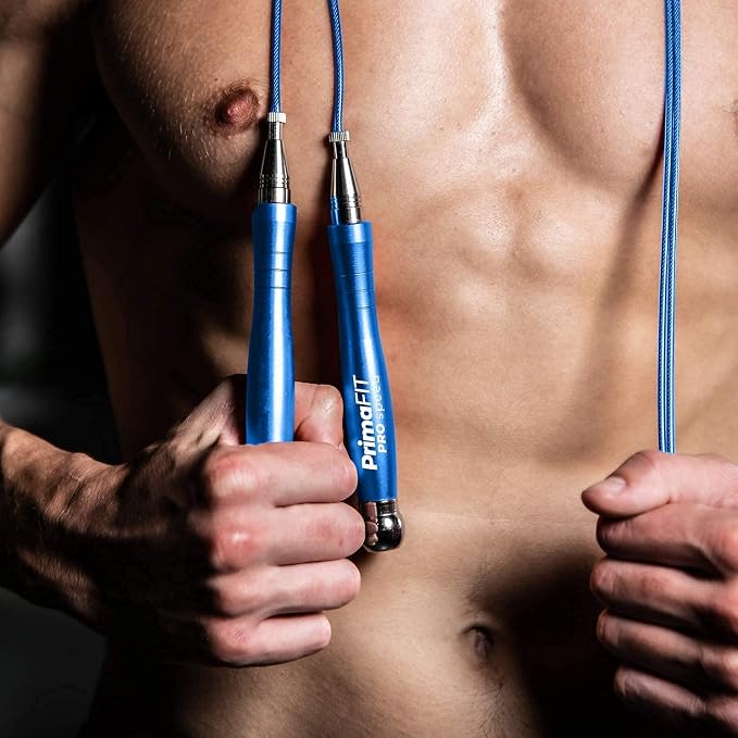 PrimaFIT Pro Speed Jump Rope for Adults, Weighted Skipping Rope for Boxing | Adjustable Jumping Rope for Fitness Workout & CrossFit Exercise, Double Unders, Handle Weights, 3m Cables 2 Protectors, Bag