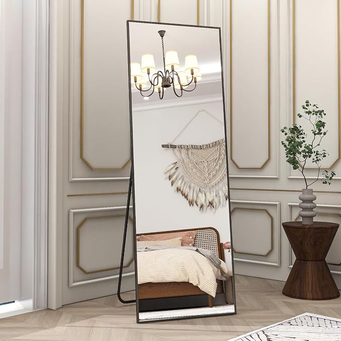 BEAUTYPEAK Full Length Mirror 64"x21" Floor Mirrors | Nano Glass, Standing Rectangle Mirrors Body Dressing Wall-Mounted for Living Room, Bedroom, Black