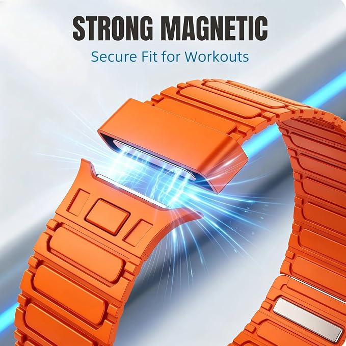 Magnetic Band Compatible with Apple Watch Ultra 3/2/1 Band for Men 49mm 46mm 45mm 44mm 42mm, Silicone Sport Waterproof Loop Strap Magnet Link for iWatch Series SE 11 10 9 8 7 6 5 4 3 2 1(Orange)