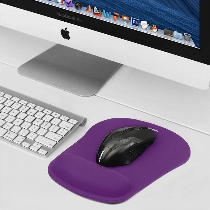 TECKNET 2 Pack Gaming Ergonomic Mouse Pad with Wrist Support Purple | Soft Memory Foam, Fast Rebound, Pain Relief，Waterproof Surface, Non-slip Base