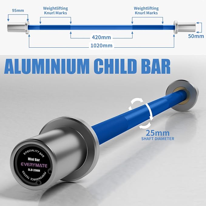 EVERYMATE 5LB Mini Barbell Bar Beginner Women Kid Barbell Total Body Workout Weighted Bar,for Strength Training, for Youth Children New Weightlifting