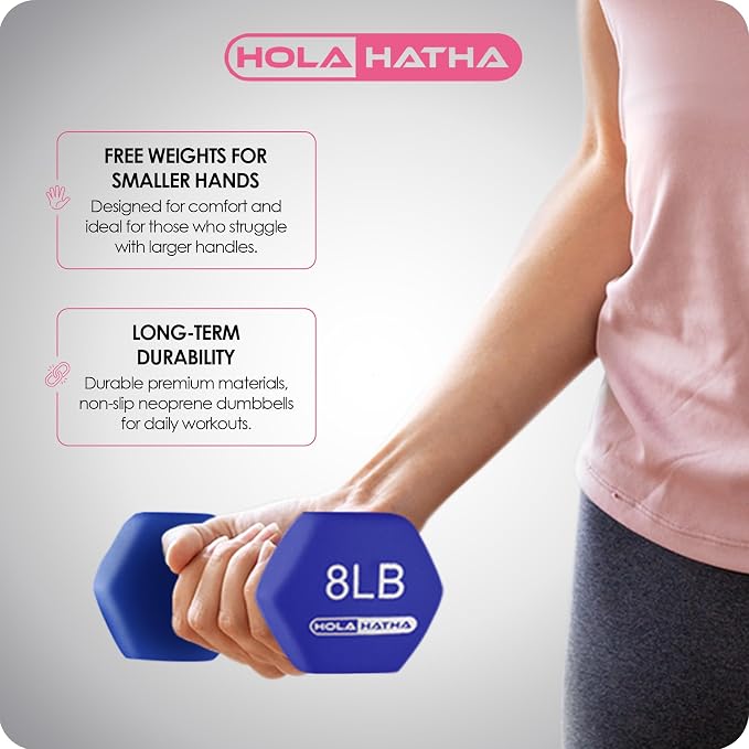 HolaHatha 1, 2 and 3 lb Neoprene Dumbbell Strength Training Weight Set with Rack