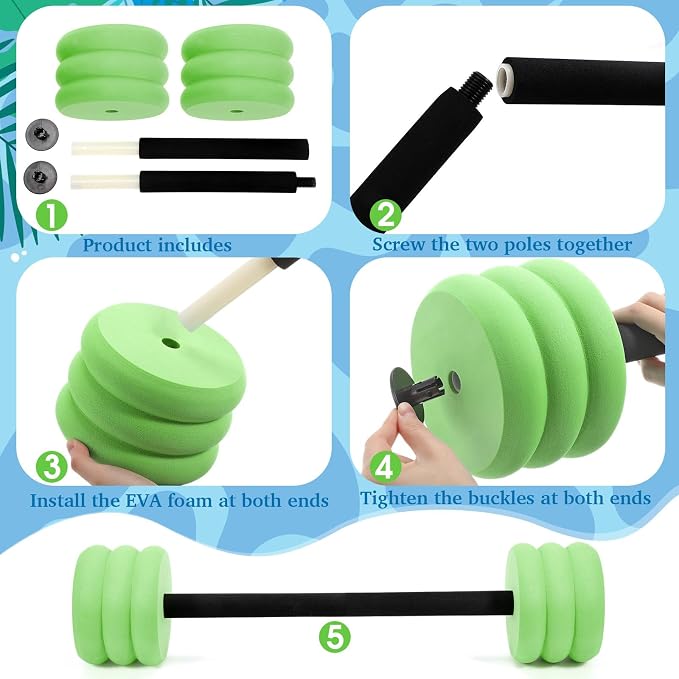 Soulchen Long Aquatic Exercise Dumbbells Pool Exercise Foam Water Weights Dumbbell Aquatic Pool Barbells with High Density EVA Foam for Swim Water Aerobics Workouts Loss