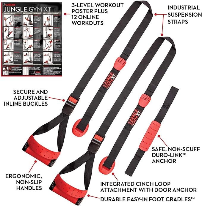 Lifeline Jungle Gym XT Body Weight Suspension Trainer System – Patented Split Anchor, Full-Body Workout, Lightweight Home Suspension Training Kit for Home Gym, Workout Equipment