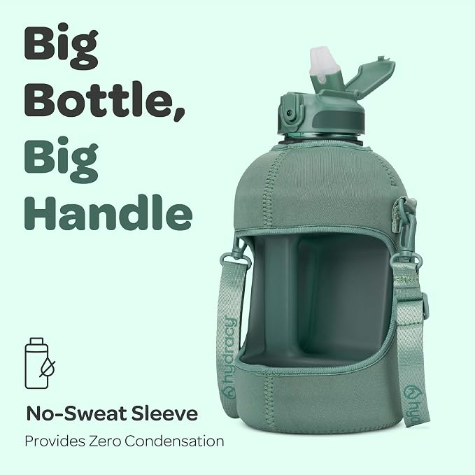Hydracy 2.3L BPA-Free Tritan Plastic Water Bottle with Adjustable Shoulder Strap, Spill-Proof Lid, and Convenient Silicon Spout for Hydration on the Go | Leakproof,BPA Free,No Sweat Neoprene Sleeve,Carry Strap,Daily Intake Tracking for Fitness & Outdoors