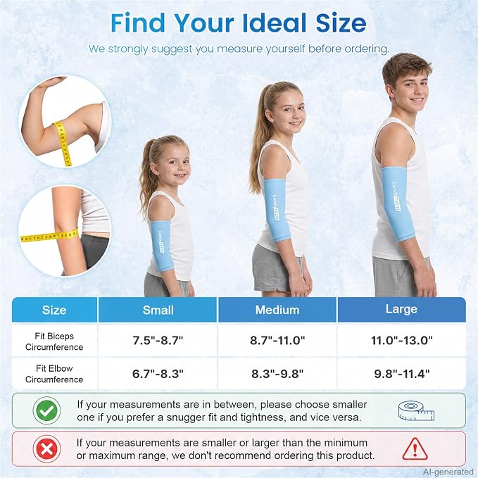 Youth Elbow Ice Pack, Blue, Medium | Youth elbow cold sleeve set supports cyclic cooling to relieve sports soreness, joint stiffness & post-training fatigue