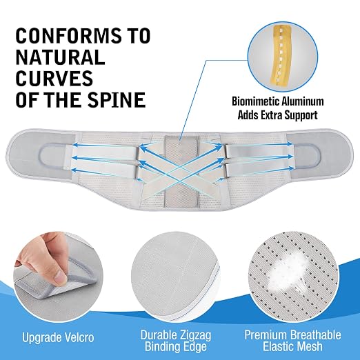 Back Brace for Lower Back Pain - Lumbar Support with Bionic Support System, Adjustable Belt for Men Women, Relieves Sciatica, Herniated Disc, Scoliosis, Posture Correction for Workout, Daily Use, Heavy Lifting (Grey, XXX-Large)